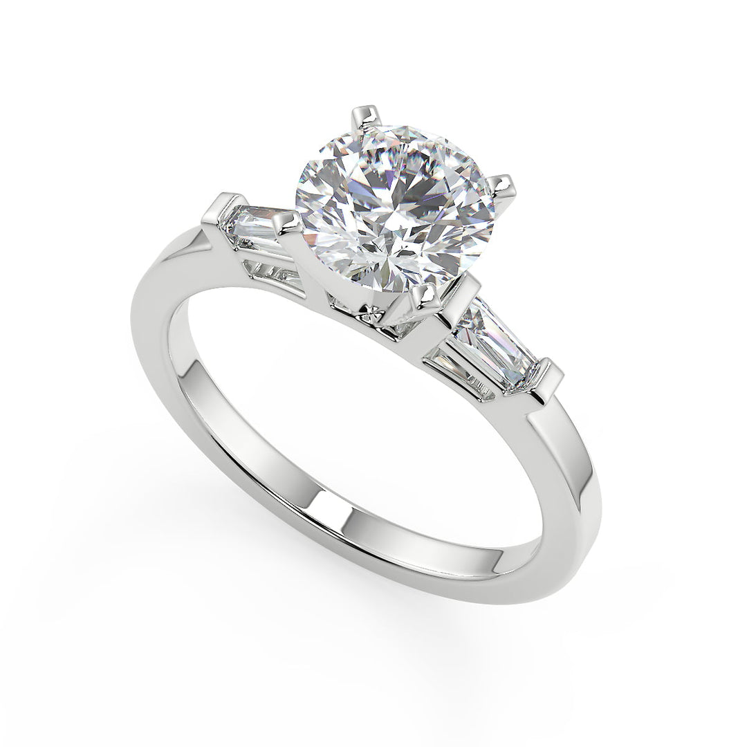 Vanessa Baguette Accents Round Cut Diamond Engagement Ring