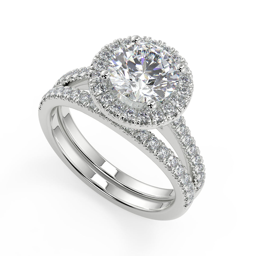 Gillian Halo Pave Round Cut Diamond Engagement Ring