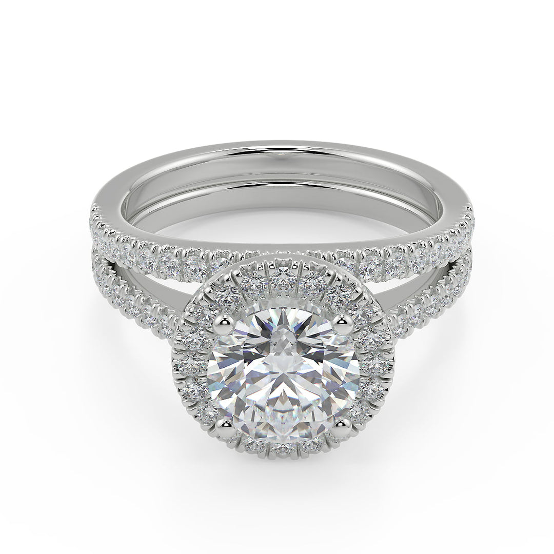 Gillian Halo Pave Round Cut Diamond Engagement Ring