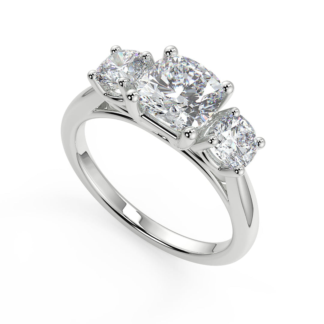 Sherlyn 3 Stone Solitaire Cushion Cut Diamond Engagement Ring