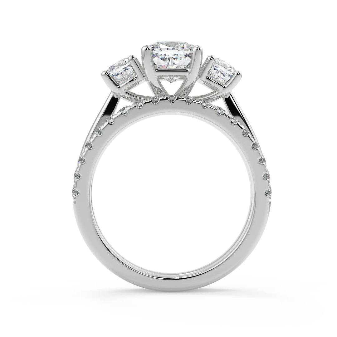 Sherlyn 3 Stone Solitaire Cushion Cut Diamond Engagement Ring