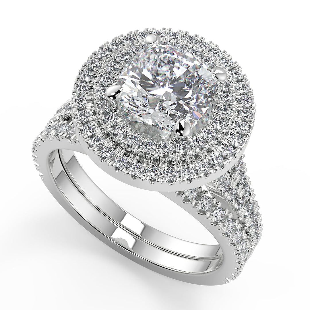 Kali Double Halo Pave Cushion Cut Diamond Engagement Ring