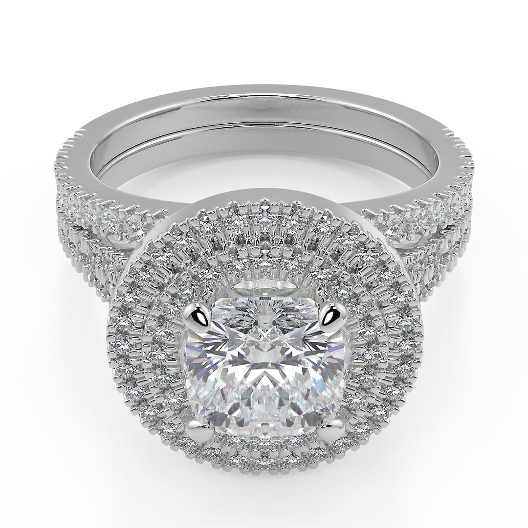 Kali Double Halo Pave Cushion Cut Diamond Engagement Ring