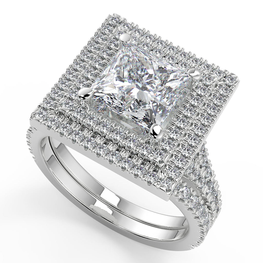 Harley Double Halo Pave Princess Cut Diamond Engagement Ring