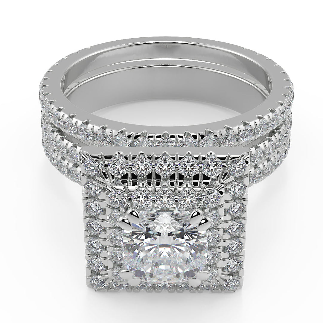 Carlee Double Halo Pave Gala Cushion Cut Diamond Engagement Ring