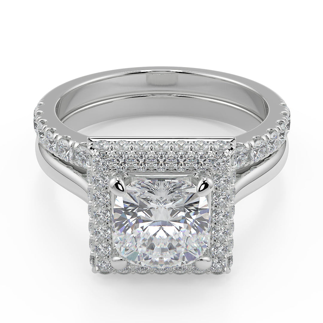 Anastasia Micro Pave Halo Cushion Cut Diamond Engagement Ring
