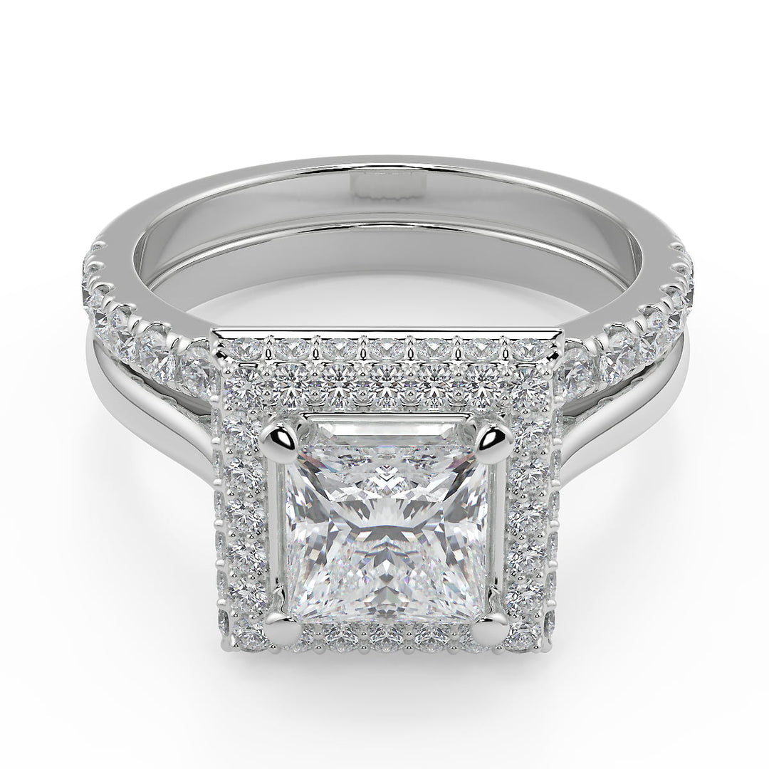 Lillianna Micro Pave Halo Princess Cut Diamond Engagement Ring
