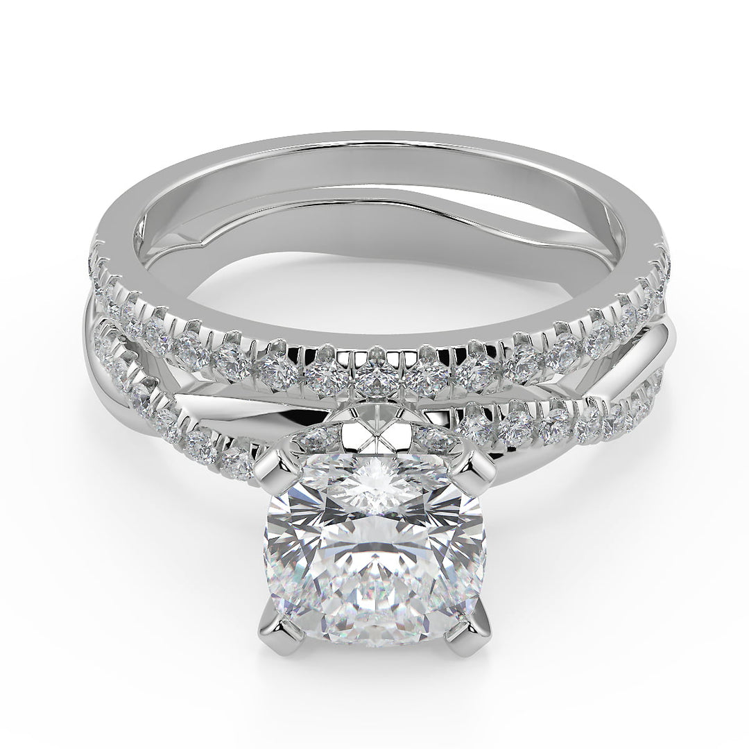 Carina Petite twist Pave Cushion Cut Diamond Engagement Ring