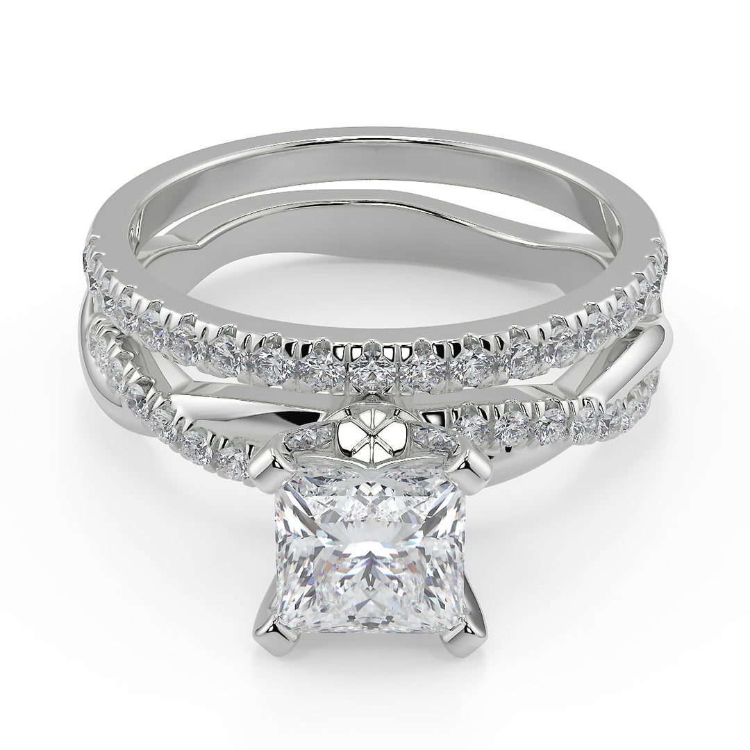 Arabella Petite twist Pave Princess Cut Diamond Engagement Ring