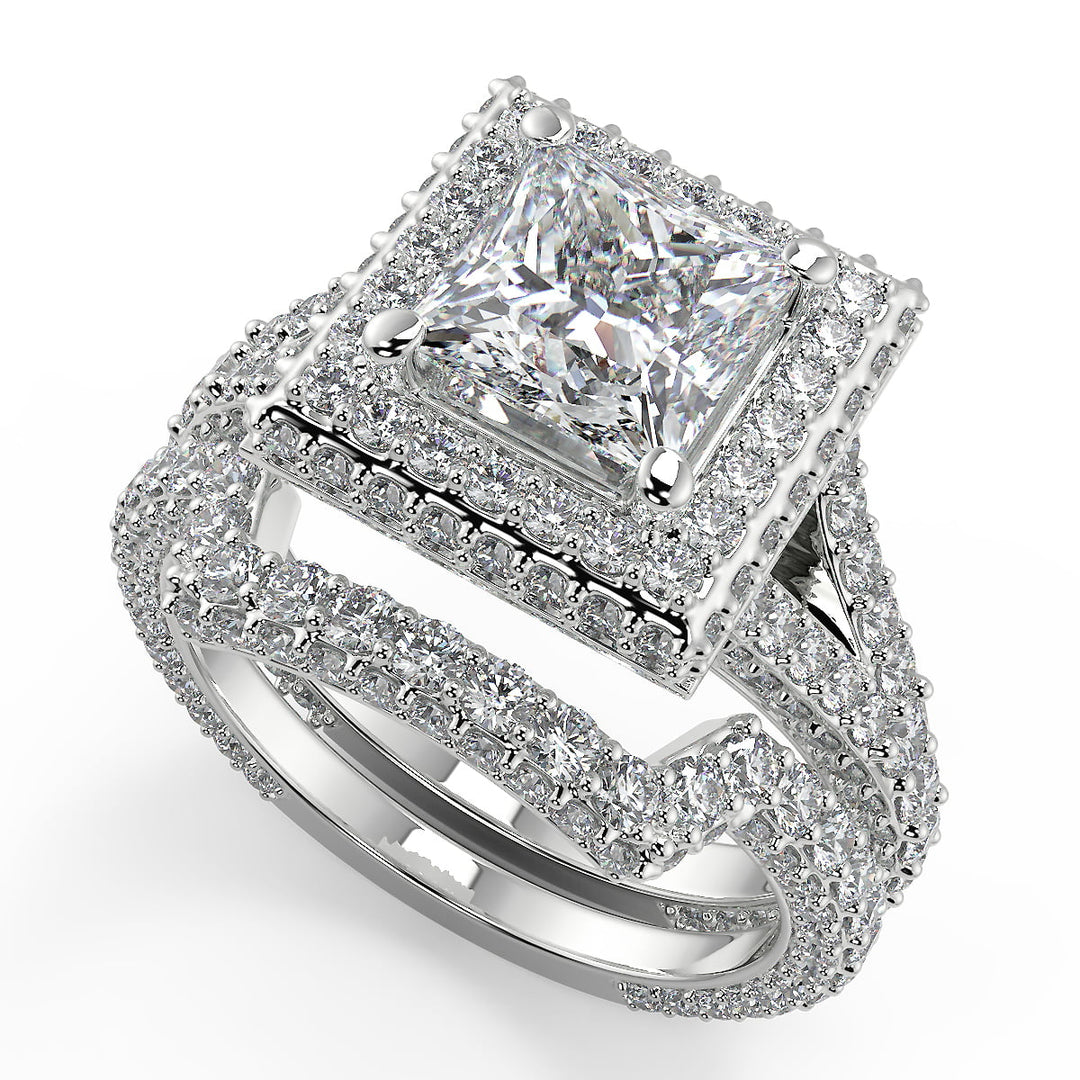 Eva 3 Row Pave Princess Cut Diamond Engagement Ring
