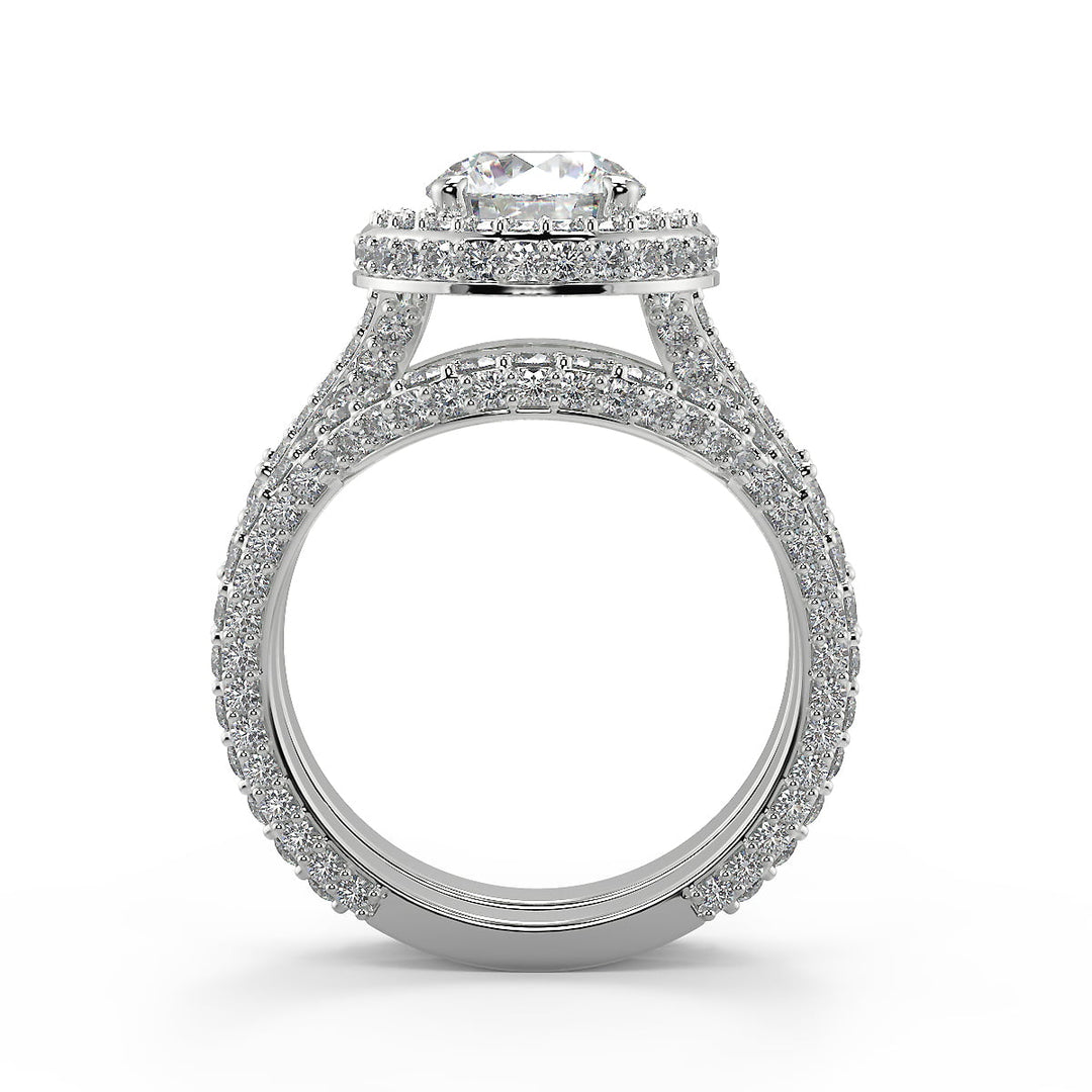 Kaylynn 3 Row Pave Round Cut Diamond Engagement Ring