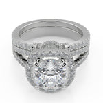 Load image into Gallery viewer, Edith Halo Pave Split Shank Cushion Cut Diamond Engagement Ring

