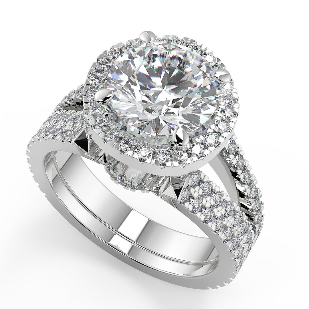 Kylie Halo Pave Split Shank Round Cut Diamond Engagement Ring