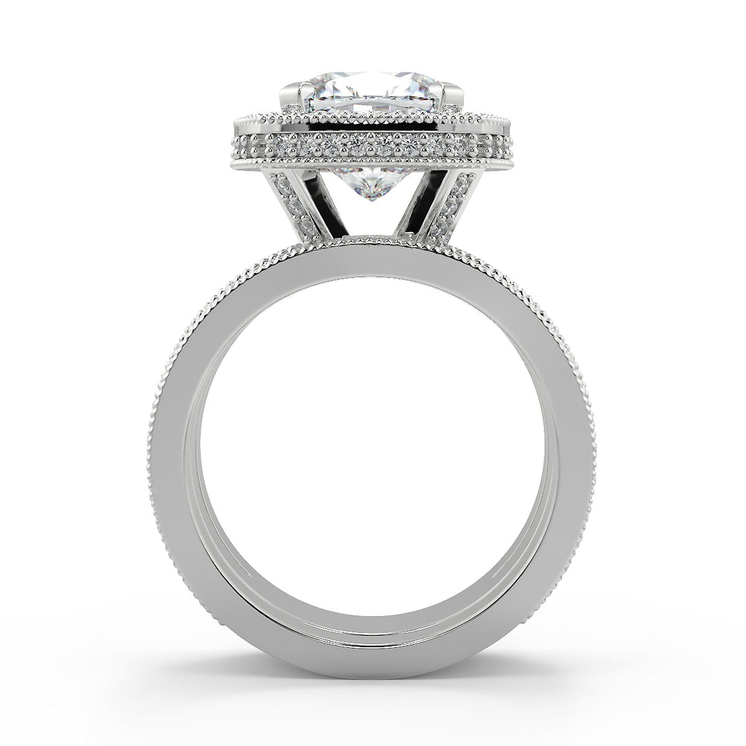 Greta Split Shank Pave Halo Cushion Cut Diamond Engagement Ring