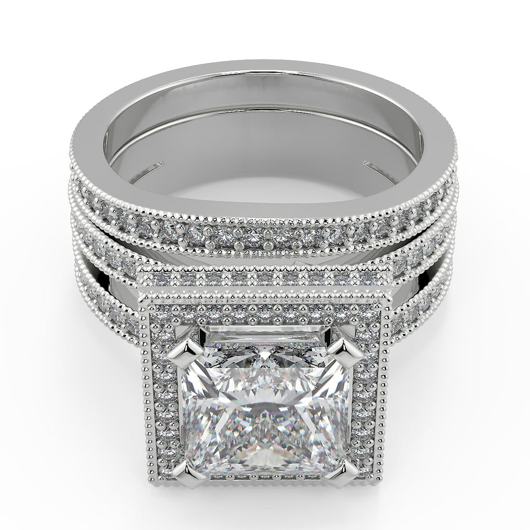 Danna Split Shank Pave Halo Princess Cut Diamond Engagement Ring