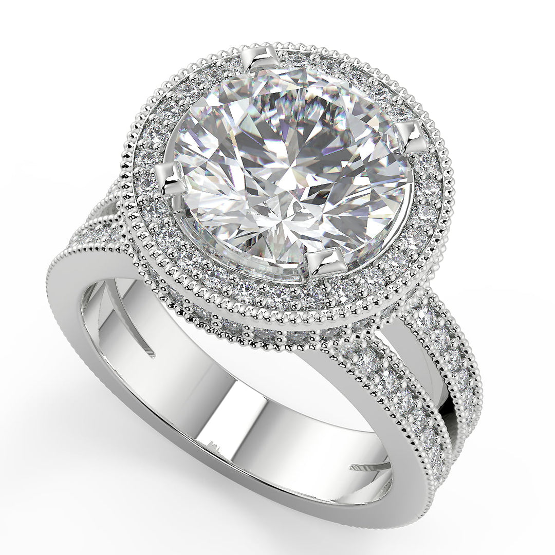 Norah Split Shank Pave Halo Round Cut Diamond Engagement Ring