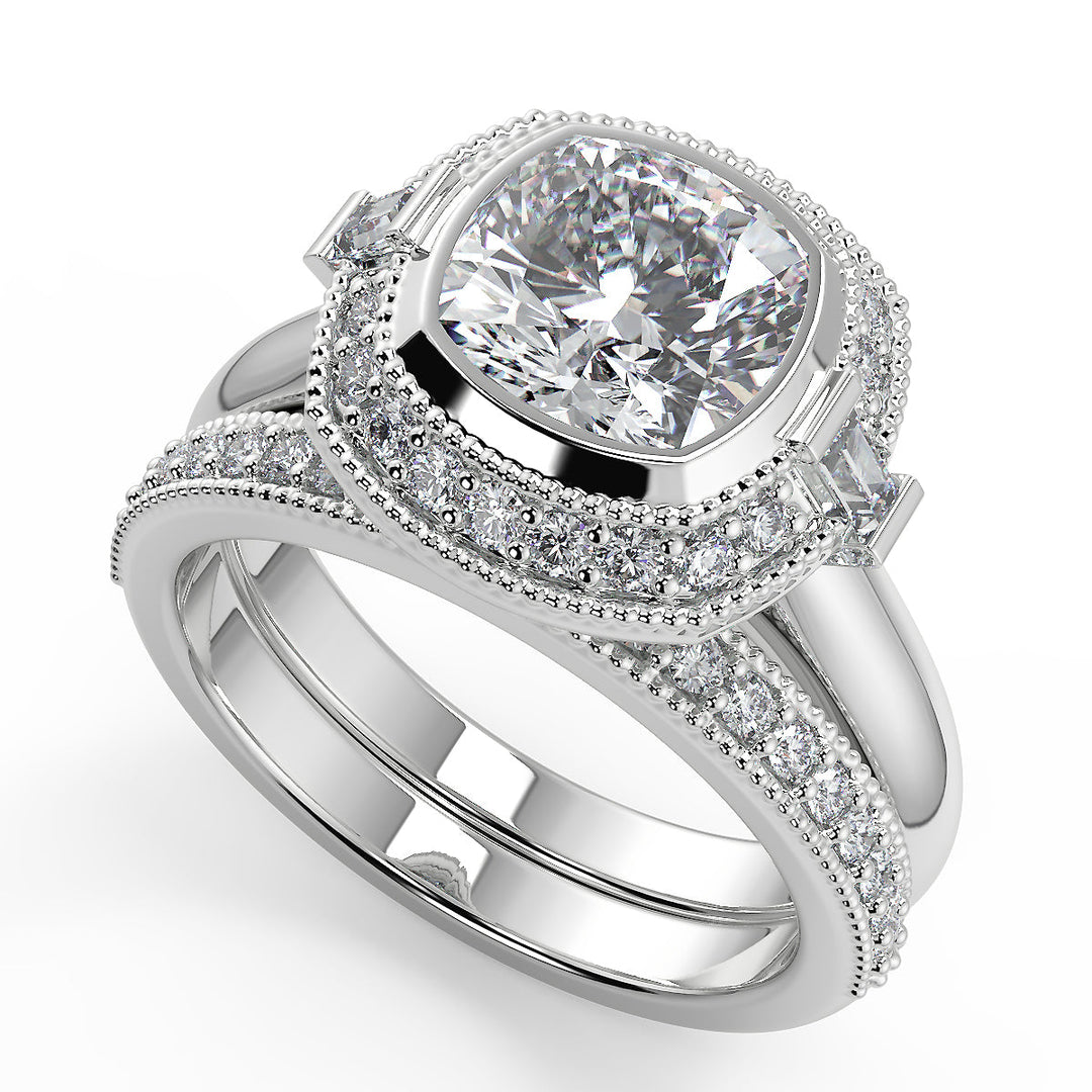 Kylee Halo Bezel Set Cushion Cut Diamond Engagement Ring