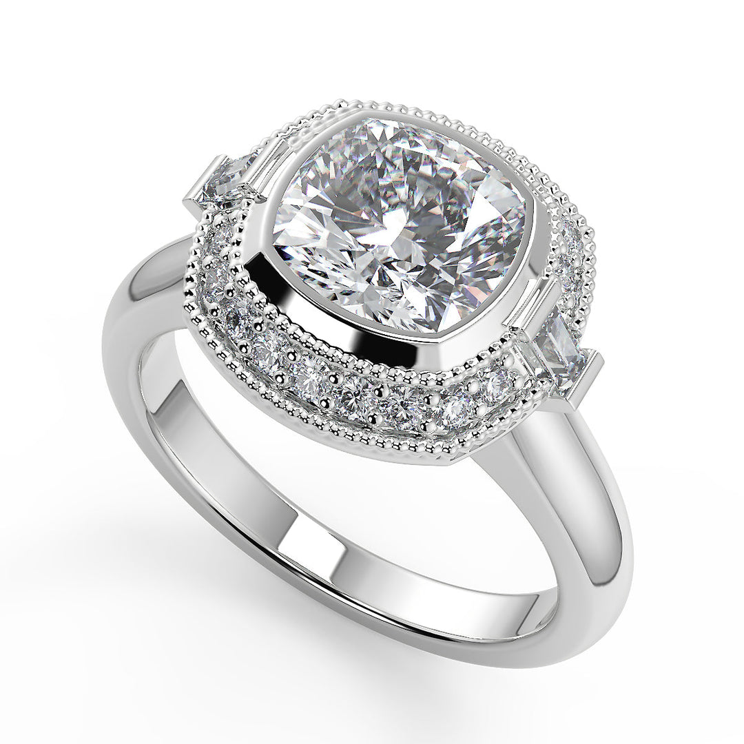 Kylee Halo Bezel Set Cushion Cut Diamond Engagement Ring