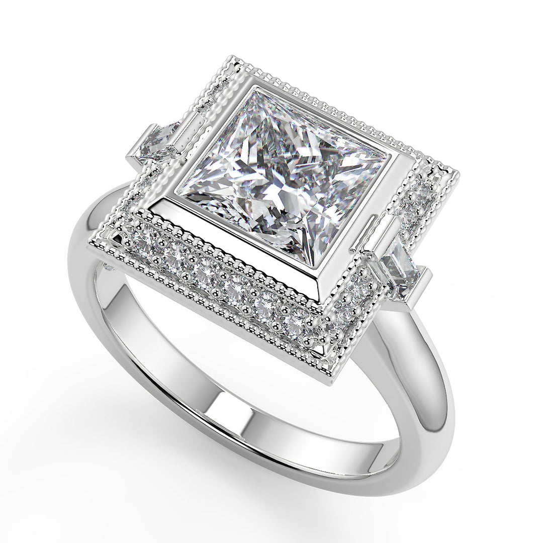 Maleah Halo Bezel Set Princess Cut Diamond Engagement Ring
