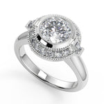 Load image into Gallery viewer, Annie Halo Bezel Set Solitaire Round Cut Diamond Engagement Ring
