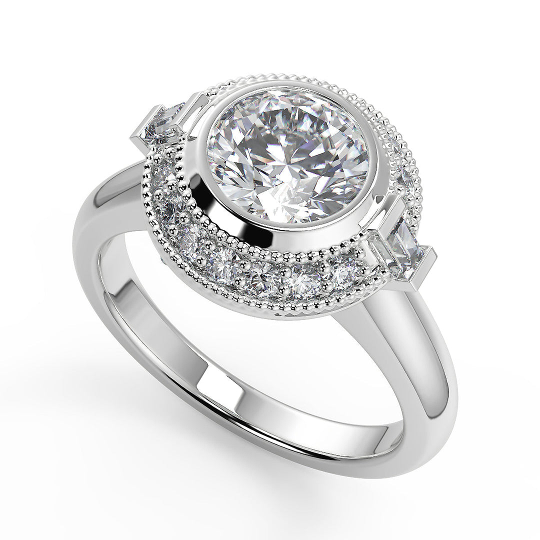 Annie Halo Bezel Set Solitaire Round Cut Diamond Engagement Ring