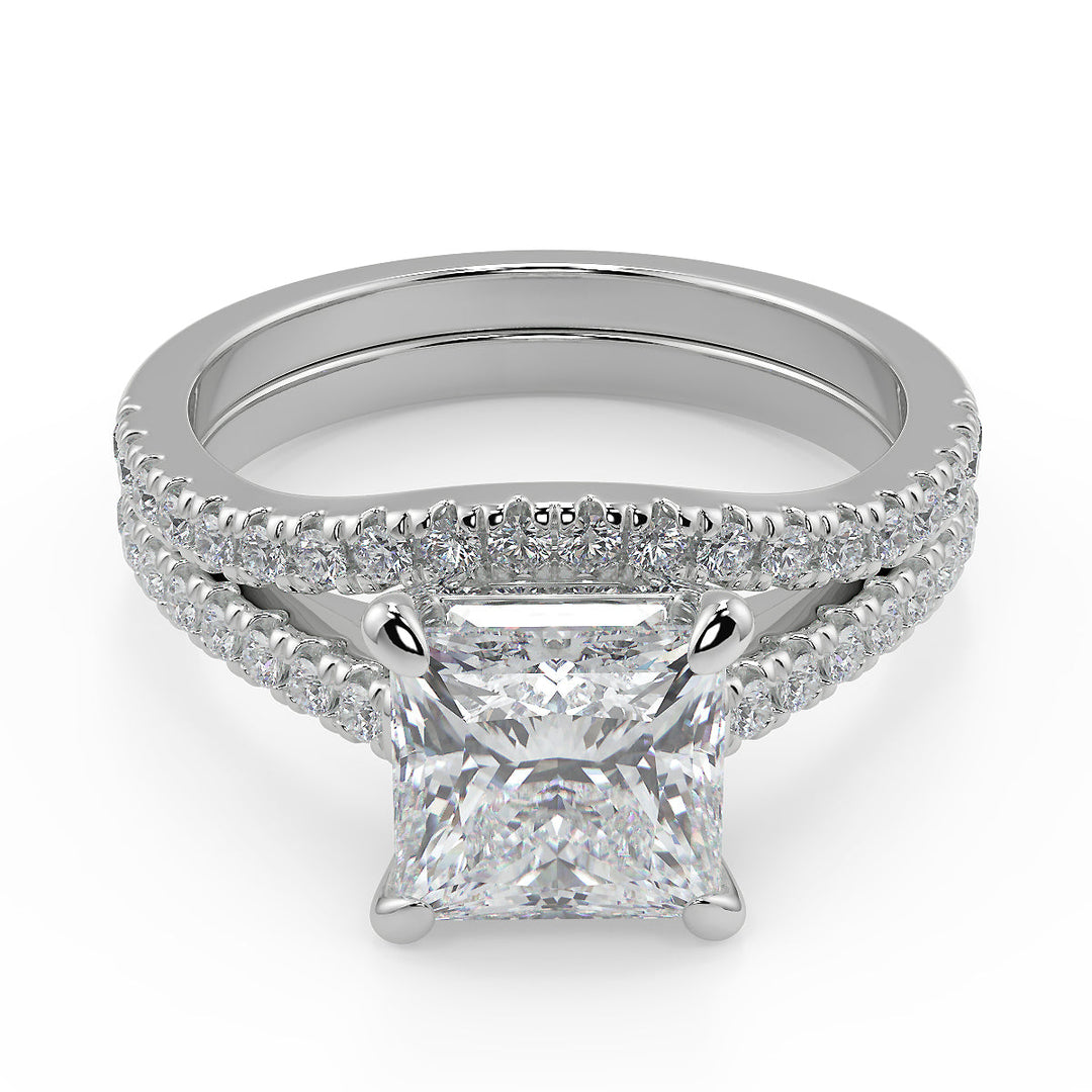Gemma Classic 4 Prong Pave Princess Cut Diamond Engagement Ring