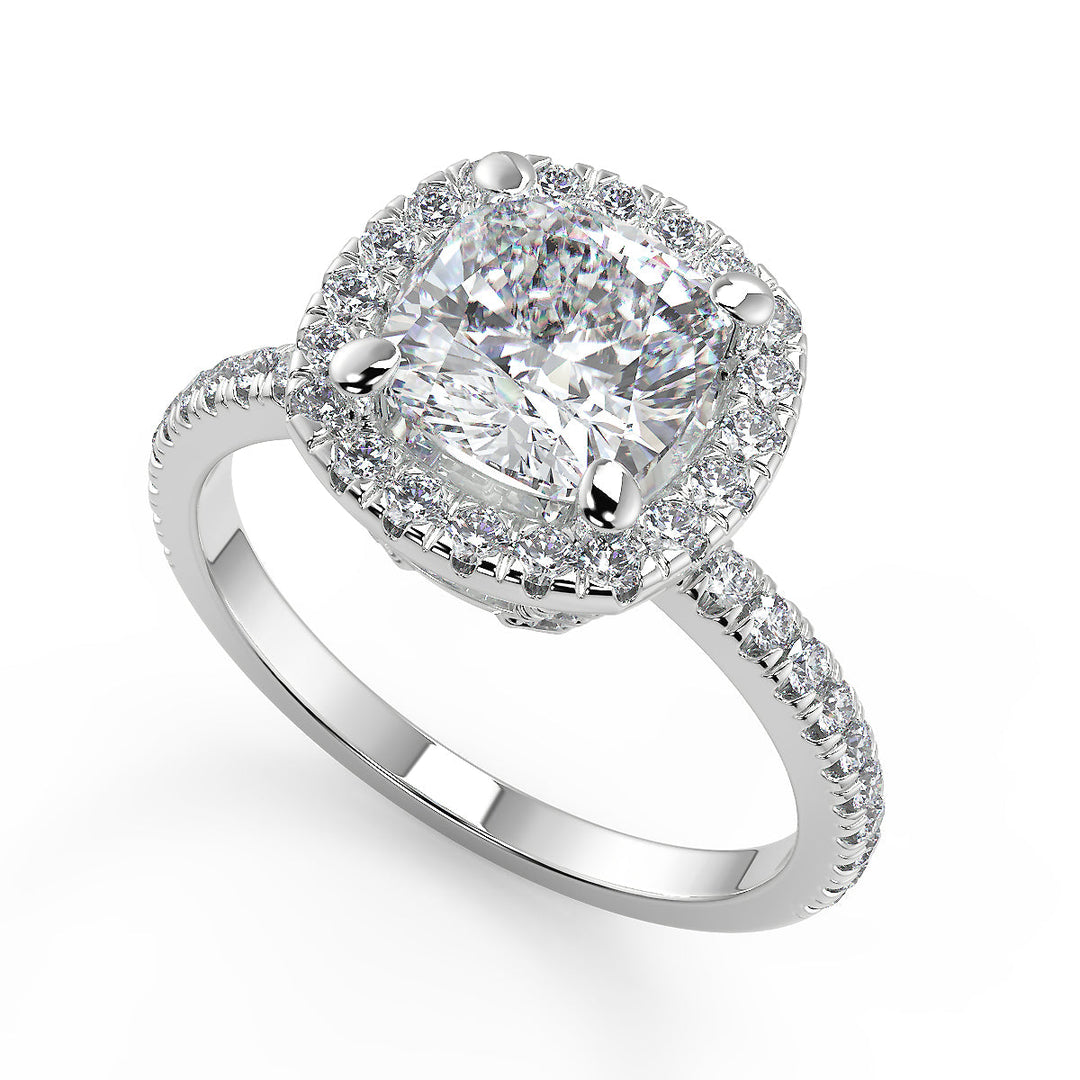 Jada Micro Pave Halo Cushion Cut Diamond Engagement Ring