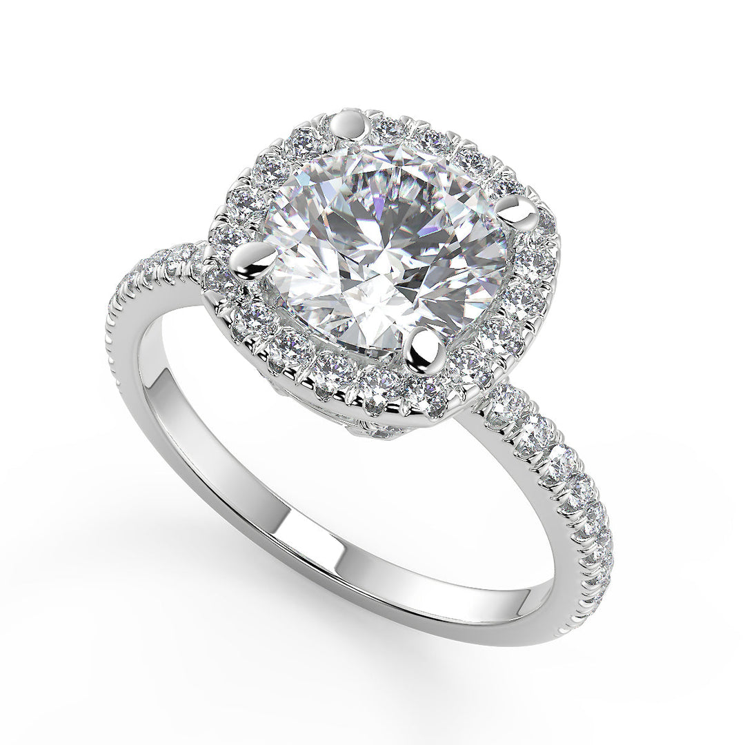 Carmen Micro Pave Halo Round Cut Diamond Engagement Ring