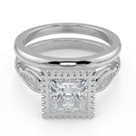 Load image into Gallery viewer, Elle Bezel Set Milgrain Pave Princess Cut Diamond Engagement Ring
