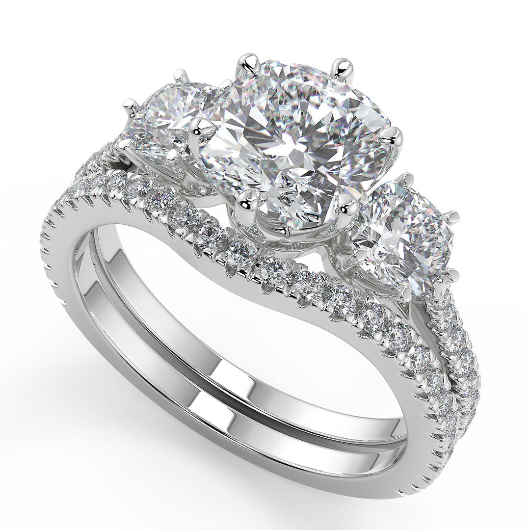 Anahi 3 Stone French Pave Cushion Cut Diamond Engagement Ring