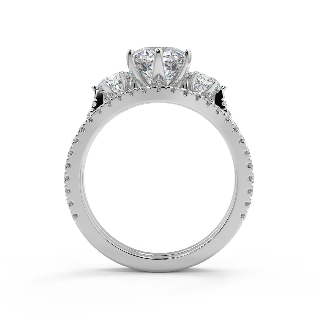 Anahi 3 Stone French Pave Cushion Cut Diamond Engagement Ring