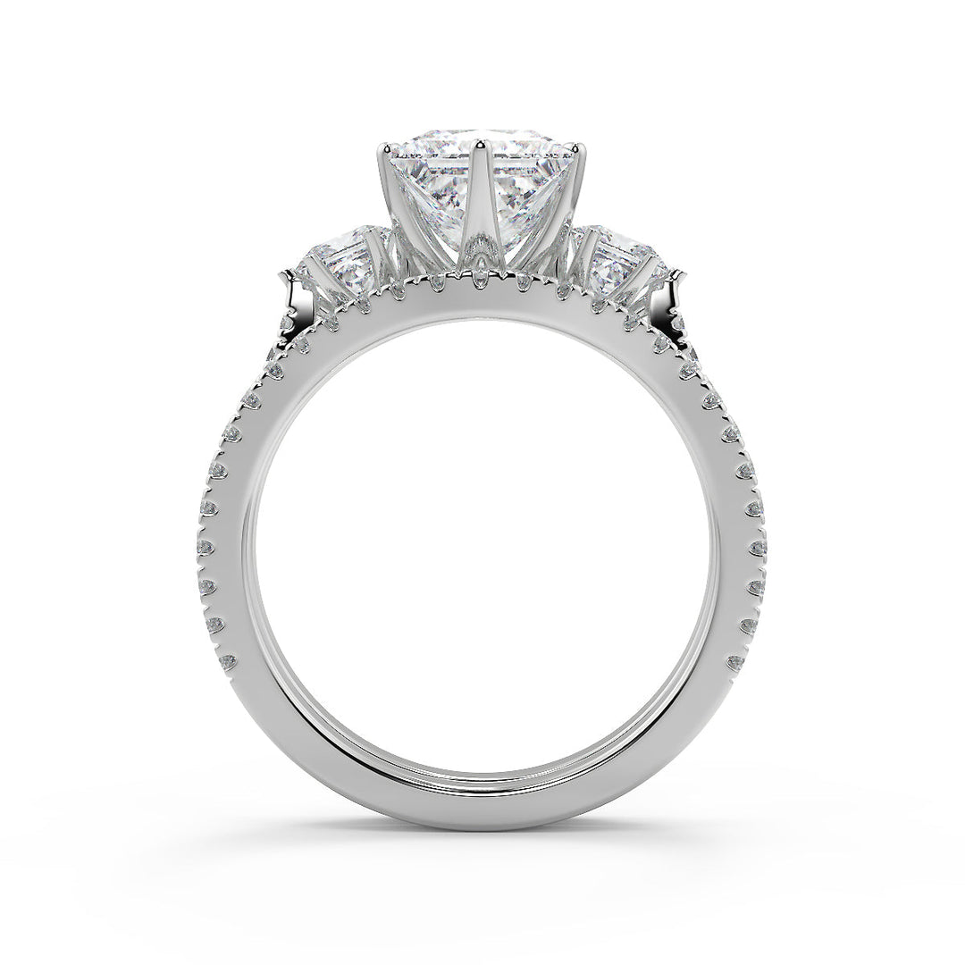 Kaylee 3 Stone French Pave Princess Cut Diamond Engagement Ring