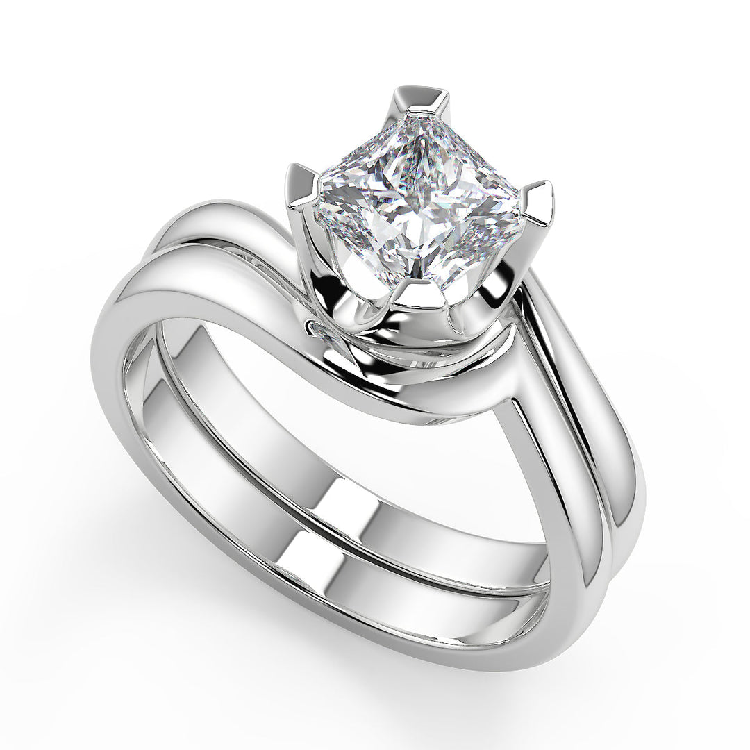 Elaine Bezel Set Twist Solitaire Princess Cut Diamond Engagement Ring