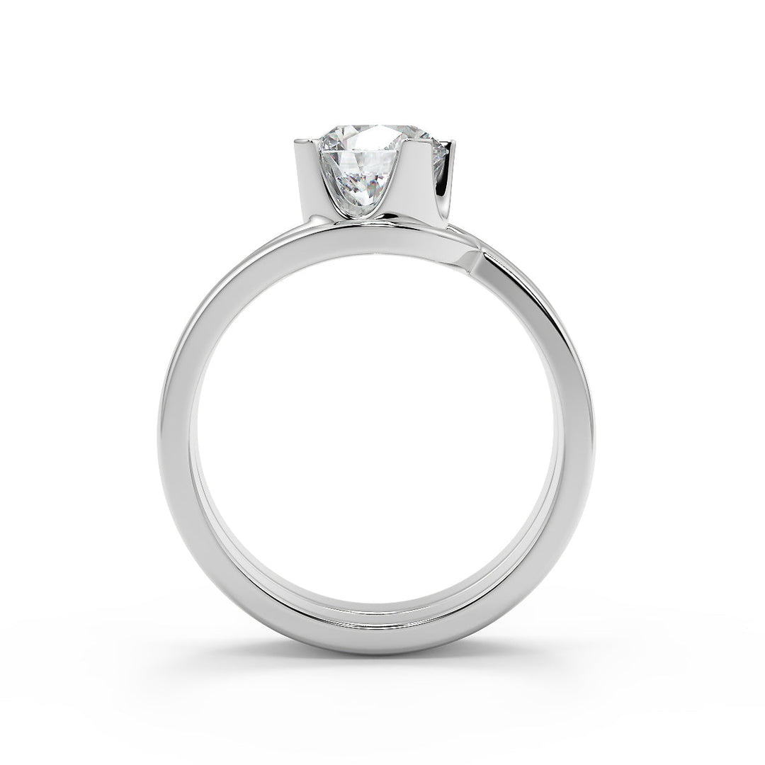 Alma Bezel Set Twist Solitaire Round Cut Diamond Engagement Ring