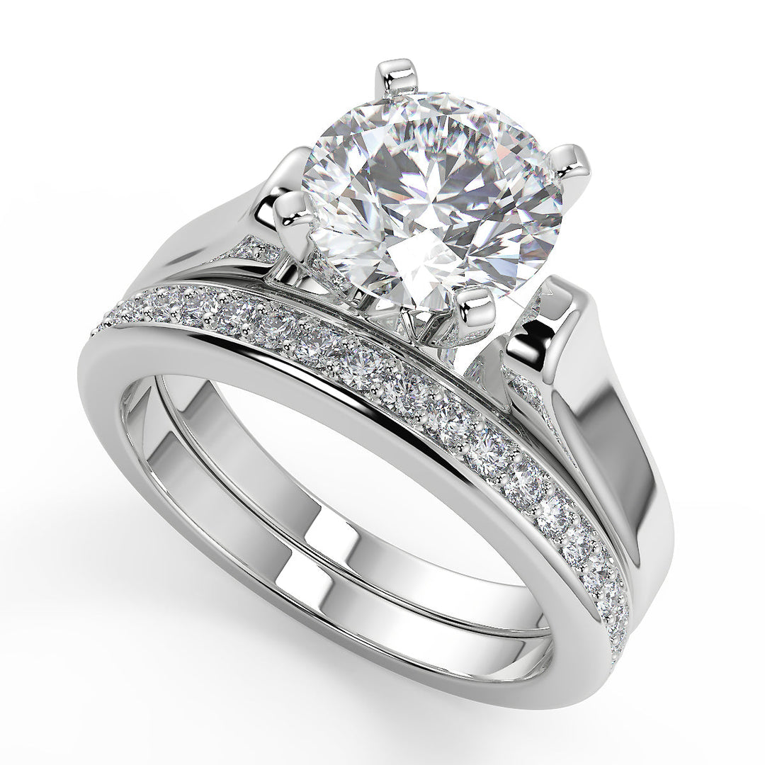 Rebekah 4 Prong Cathedral Solitaire Round Cut Engagement Ring