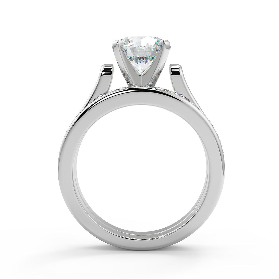 Rebekah 4 Prong Cathedral Solitaire Round Cut Engagement Ring