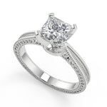 Load image into Gallery viewer, Miracle Hand Engraved 4 Prong Milgrain Solitaire Princess Cut Diamond Engagement Ring
