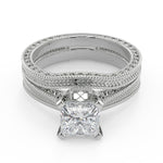 Load image into Gallery viewer, Miracle Hand Engraved 4 Prong Milgrain Solitaire Princess Cut Diamond Engagement Ring
