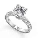 Load image into Gallery viewer, Karla Hand Engraved 4 Prong Milgrain Solitaire Round Cut Diamond Engagement Ring
