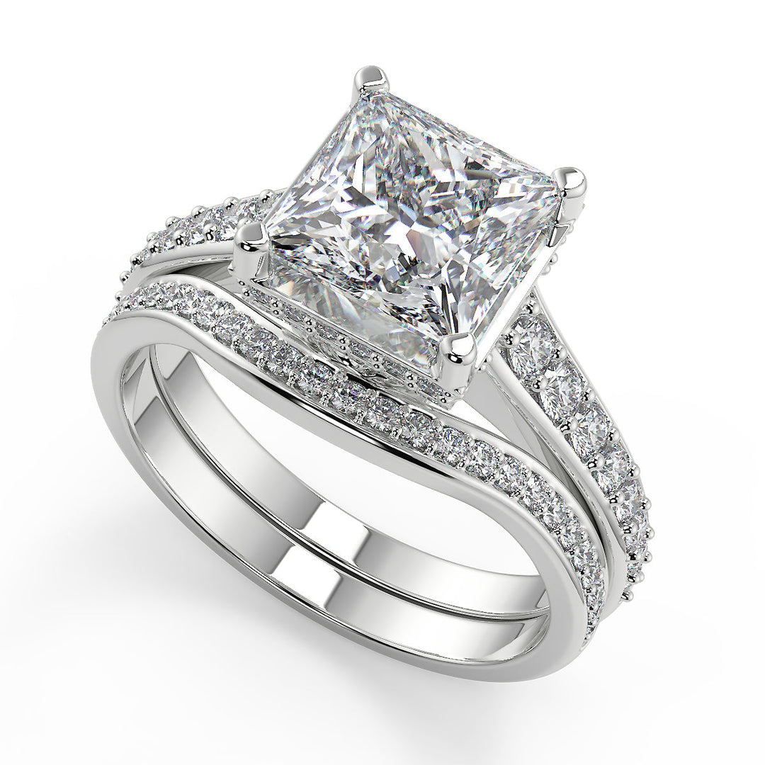 Helena Pave 4 Prong Crown Basket Princess Cut Engagement Ring