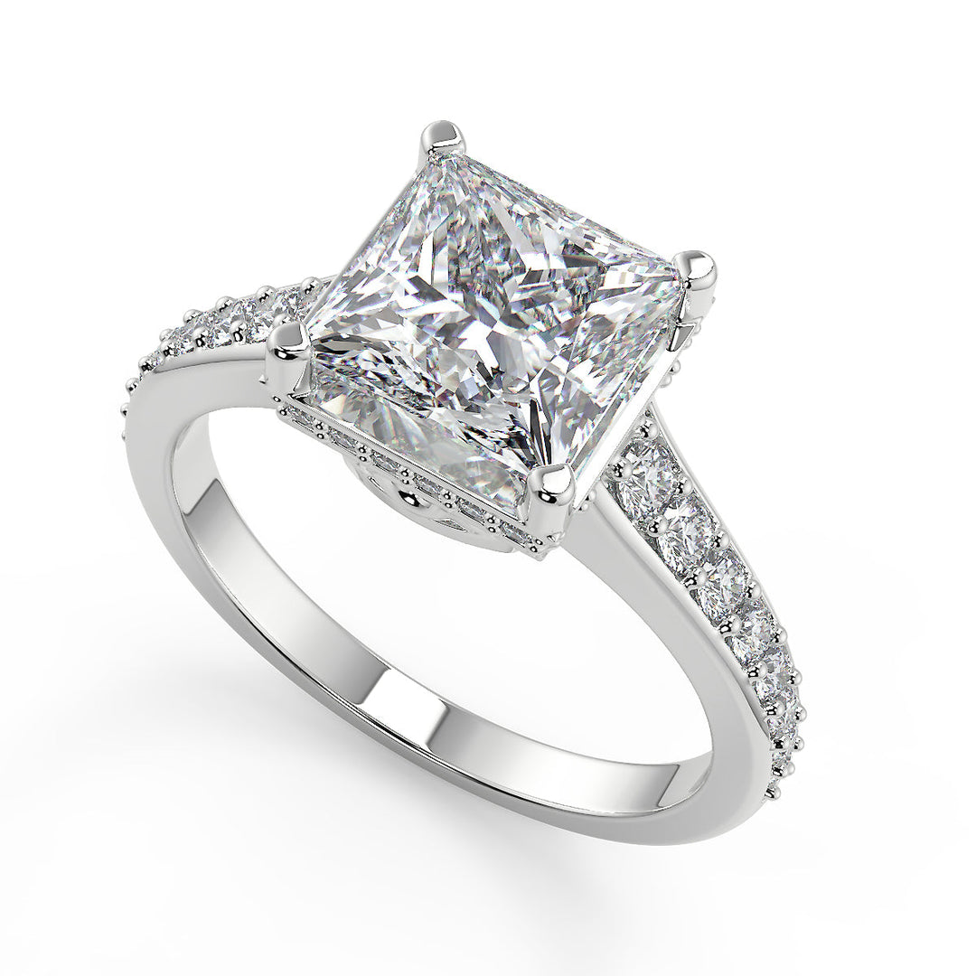 Helena Pave 4 Prong Crown Basket Princess Cut Engagement Ring