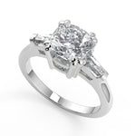 Load image into Gallery viewer, Jacey Baguette Accents 3 Stone Double Prong Cushion Cut Diamond Engagement Ring
