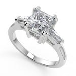 Load image into Gallery viewer, Kiara Baguette Accents 3 Stone Princess Cut Engagement Ring
