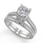 Load image into Gallery viewer, Fatima Micro Pave Double Prong 3 Sided Cushion Cut Diamond Ring
