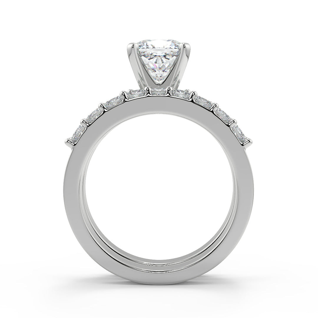 Violet Shared Prong Assher Accents Cushion Cut Diamond Ring