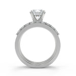 Load image into Gallery viewer, Karsyn Shared Prong Assher Accents 4 Prong Round Diamond Ring
