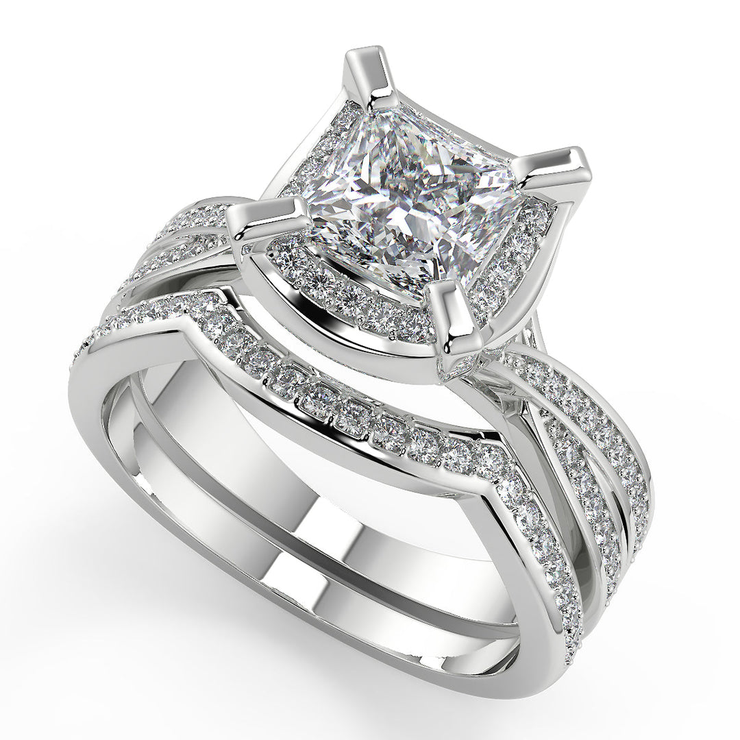Erika Halo Pave 4 Prong Princess Cut Diamond Engagement Ring