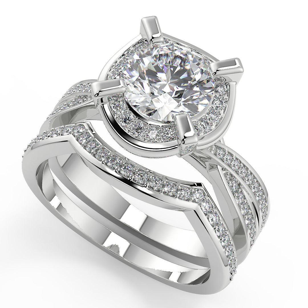Annabelle Halo Pave 4 Prong Round Cut Diamond Engagement Ring
