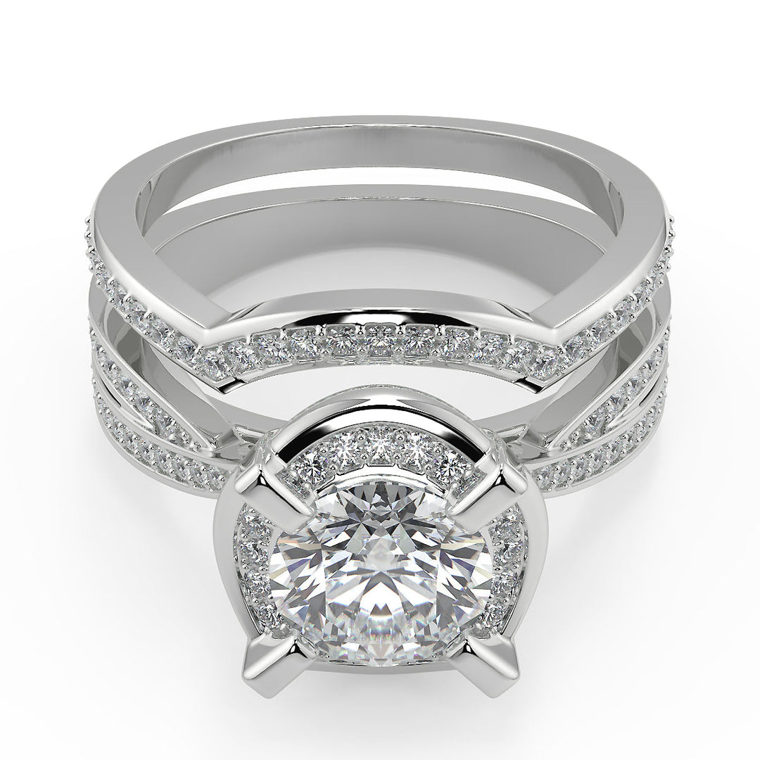 Annabelle Halo Pave 4 Prong Round Cut Diamond Engagement Ring