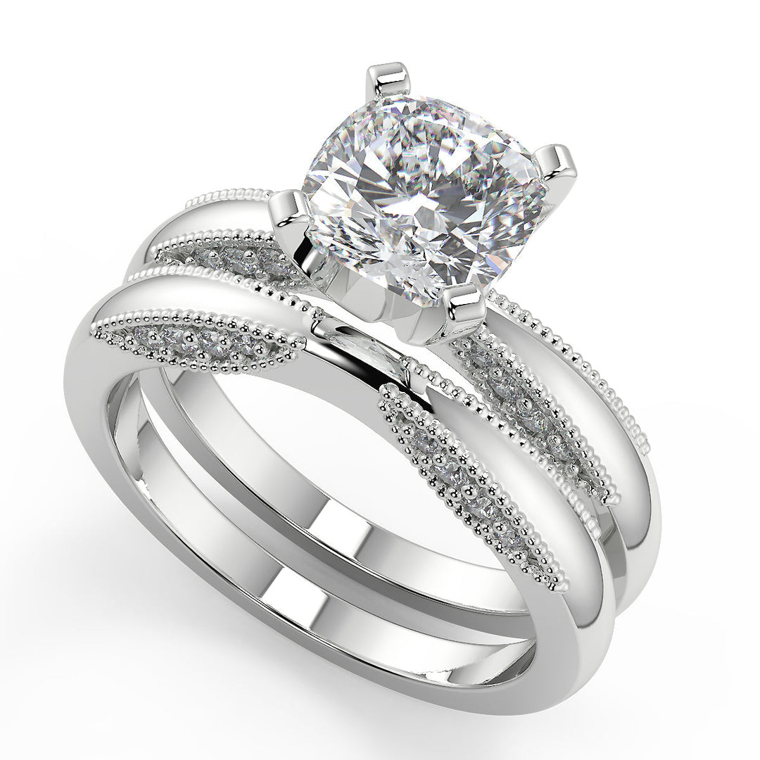 Ashtyn Milgrain 4 Prong Cushion Cut Diamond Engagement Ring